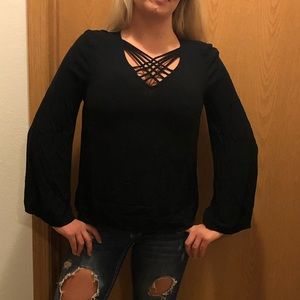 Criss Cross Black Blouse